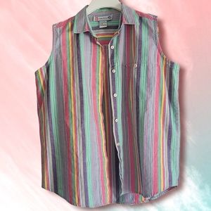 100% Cotton Vintage Pastel Multicolor Striped Button Down